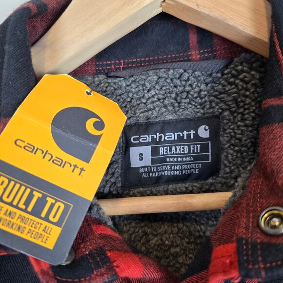 Carhartt Relaxed Fit Flannel Sherpa Lined Men Sz S Shirt Jacket TJ4452-M Plaid - Picture 3 of 5
